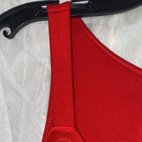 EXPRESS RED V-NECK RAYON/NYLON/SPANDEX REAR ZIP MESH BODYCON DRESS SZ 8 - Picture 8 of 16